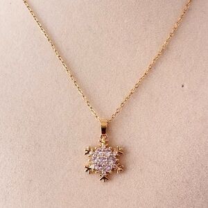 Stainless Steel Cubic Zirconia Snowflake Pendant Necklace